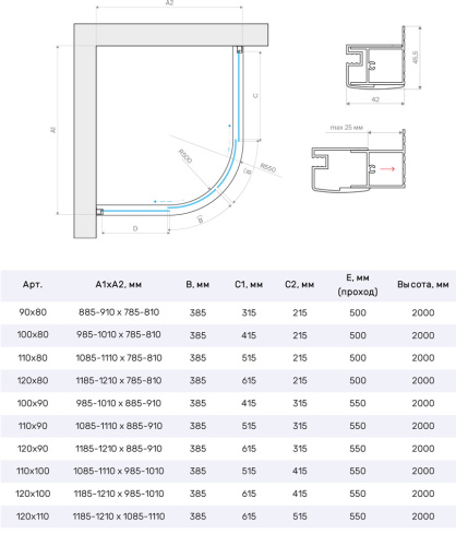Душевой уголок Vegas-Glass ZS-F TUR+NOVO ZS-F TUR NOVO 110*100 09 07 110х100 стекло тонированное профиль золото глянцевое - фото 4
