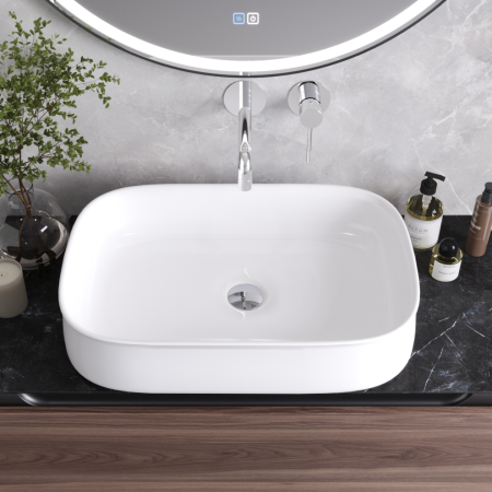 Раковина керамическая Cezares CZR-6582 60х40 накладная цвет белый без отверстий под смеситель