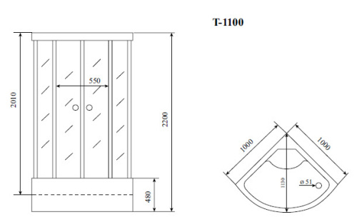 Душевая кабина Timo Standart T-1100 100х100 четверть круга с крышей ориентация универсальная - фото 2 Душевая кабина Timo Standart T-1100 100х100 четверть круга с крышей ориентация универсальная - фото 2