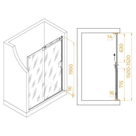 Душевая дверь RGW Tornado 02071415-14 150х195 стекло прозрачное профиль черный