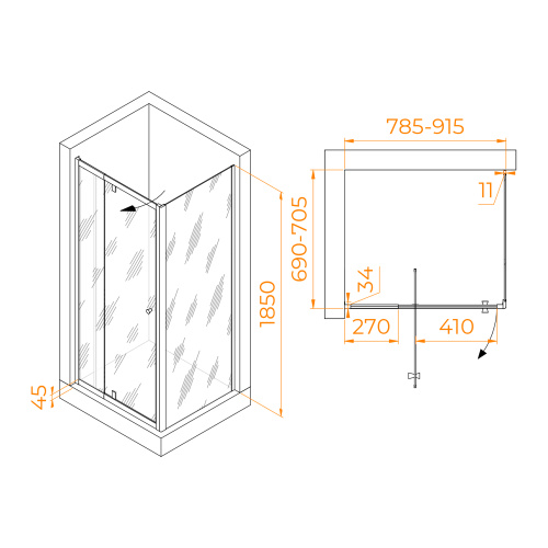 Душевой уголок RGW Passage 41084487-014 80х70 стекло прозрачное профиль черный без поддона - фото 2
