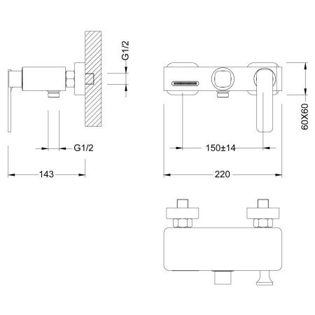 Смеситель для ванны и душа Timo Torne 4314/03Y настенный черный