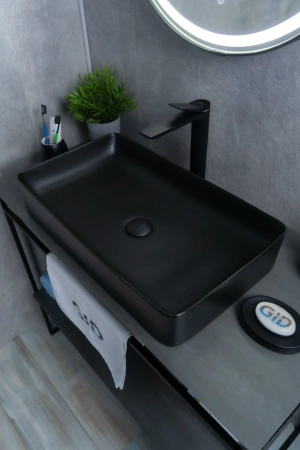 Раковина керамическая Gid Geométrico 53344 60х34 накладная цвет черный матовый без отверстий под смеситель