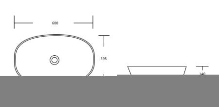 Раковина из сантехнического фарфора Milleau MIEL MU0063-GW 60х40 накладная цвет белый без отверстий под смеситель