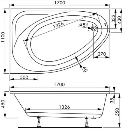 Ванна акриловая Vagnerplast Hapi VPBA170HAP3LX-04 170х110 пристенная асимметричная без каркаса