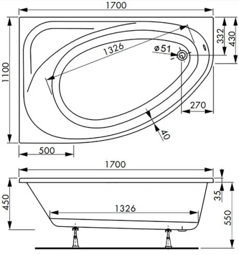 Ванна акриловая Vagnerplast Hapi VPBA170HAP3PX-04 170x110 пристенная асимметричная - фото 3