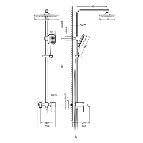 Душевая стойка Timo Tetra-thermo SX-0169/00 настенная цвет хром - фото 2 Душевая стойка Timo Tetra-thermo SX-0169/00 настенная цвет хром - фото 2
