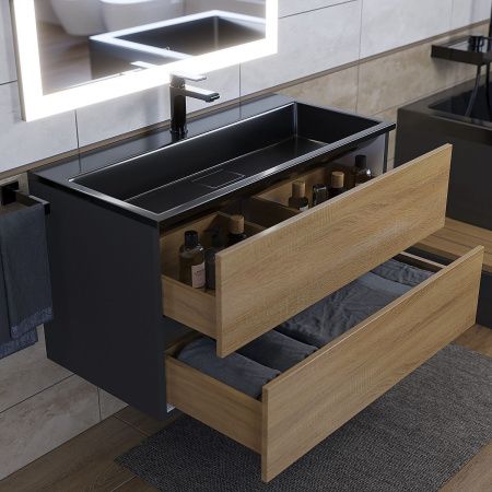 Раковина из искусственного камня Uperwood Barsa 3939193464 90х50 полувстраиваемая цвет черный