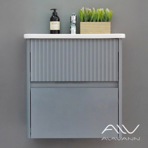 Тумба с раковиной Alavann Wave ALV1111000 60х46х62 подвесная цвет серый - фото 5