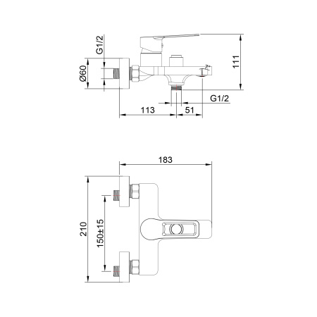 Смеситель для ванны Tokito KOBE TOK-KOB-1014 настенный вороненая сталь