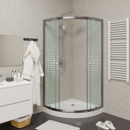 Душевой уголок Parly Z9111 90х90 стекло с рисунком профиль хром с поддоном