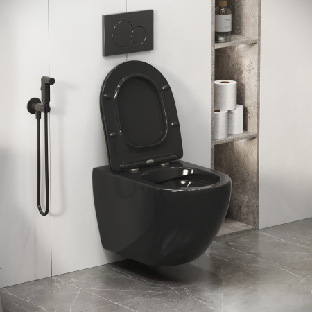 Унитаз подвесной Grossman Color GR-4411blackS черный глянцевый с сиденьем микролифт безободковый каскадный смыв