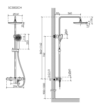 Душевая стойка Sancos Game SC3002CH настенная цвет хром с термостатом