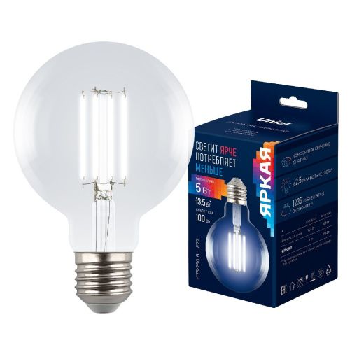 Лампа светодиодная Uniel LED-G95-5W/4000K/E27/CL GLY01TR - фото 4