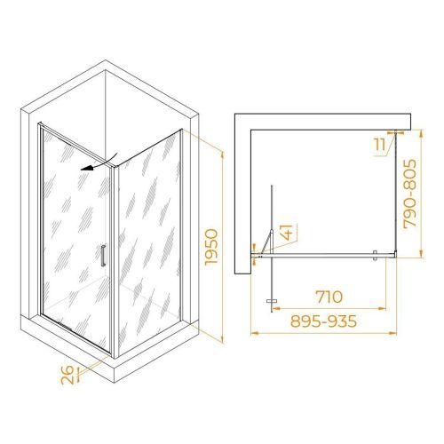 Душевой уголок RGW Stilvoll 703214598-11 90х80 стекло прозрачное профиль хром без поддона - фото 5