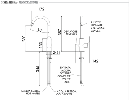 Смеситель для кухни Remer Class Line L79DW на мойку хром