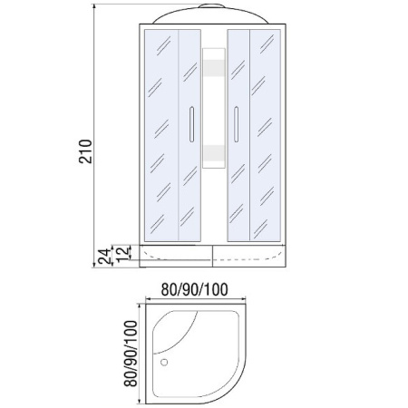Душевая кабина River NARA 100/24 MT (10000001355) 100х100 четверть круга с крышей ориентация универсальная