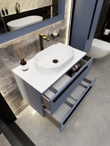 Тумба со столешницей La Fenice ELBA TWIN NFNC-01-ELB-BG-90-2-3-GG 90х62х49 подвесная цвет синий - фото 3