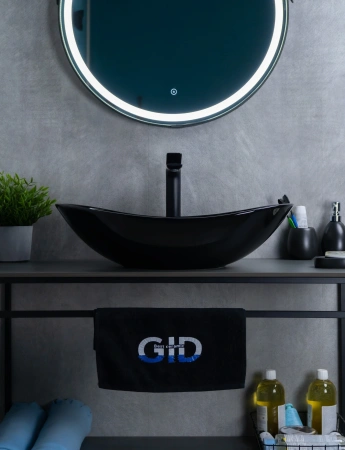 Раковина керамическая Gid Lago 53349 60х40 накладная цвет черный без отверстий под смеситель