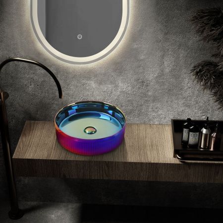 Раковина из сантехнического фаянса Abber BEQUEM AC2114Regen 40х40 накладная цвет хамелеон без отверстий под смеситель