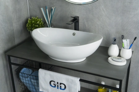 Раковина керамическая Gid Lago 51108 60х40 накладная цвет белый без отверстий под смеситель