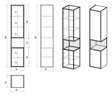 Шкаф-пенал Brevita Bergen BER-05035-01-19-ПоЛ 40х170 подвесной цвет коричневый/белый