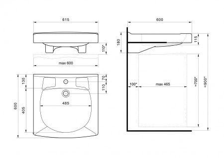 Раковина из сантехнического фарфора Santek Пилот 1WH110572 60х60 над стиральной машиной цвет белый