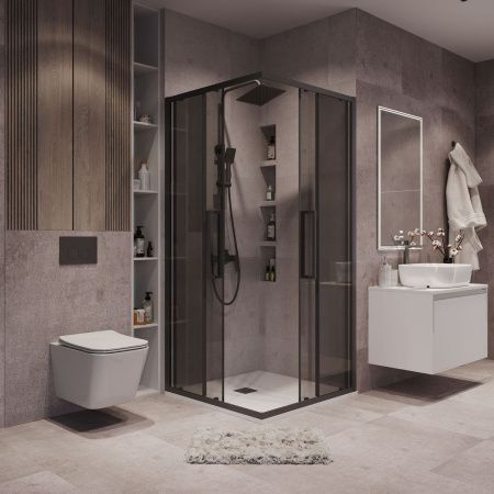 Душевой уголок Grossman Cosmo 300.K33.02.9090.21.10 90х90 стекло тонированное профиль черный без поддона