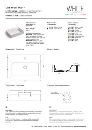 Раковина керамическая White Ceramic Like W091701 60х50 накладная цвет белый