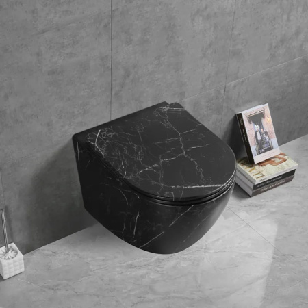 Унитаз подвесной Cerutti SPA CT9531 черный мрамор матовый с сиденьем микролифт безободковый смыв торнадо