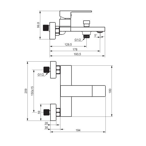 Смеситель для ванны и душа Damixa Gala 531000000 настенный хром без термостата - фото 5