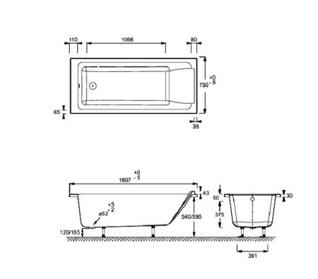 Ванна акриловая Jacob Delafon Sofa E60515RU-01 170х75 пристенная прямоугольная без каркаса