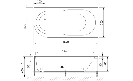 Ванна акриловая Royal Bath AZUR RB614202R 160х80 пристенная асимметричная без каркаса