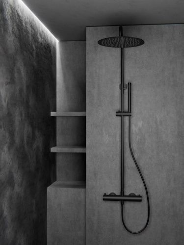 Душевая стойка Knotlor SS-24/BL настенная цвет черный с термостатом - фото 4