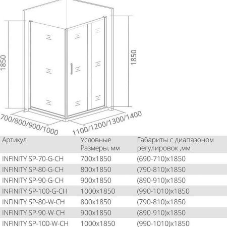 Душевая перегородка Good Door INFINITY ИН00072 100х185 стекло матовое профиль хром