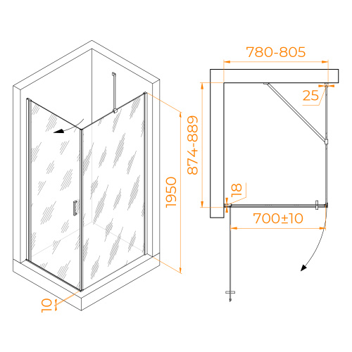 Душевой уголок RGW Leipzig 06123489-11 80х90 стекло прозрачное профиль хром глянцевый без поддона - фото 2