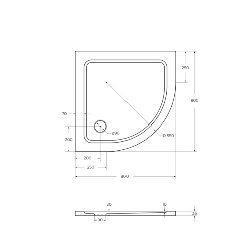 Душевой поддон Cezares TRAY-M-R-80-550-35-W 80х80 стеклопластик белый - фото 2