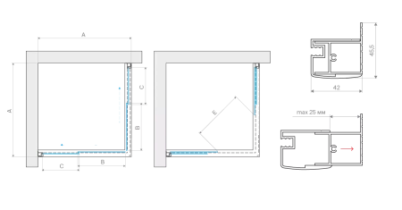 Душевой уголок Vegas-Glass ZA TUR NOVO ZA TUR NOVO h1900 90 09 01 90х90 стекло прозрачное профиль золото без поддона