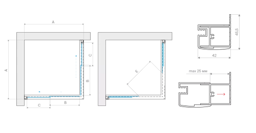 Душевой уголок Vegas-Glass ZA TUR NOVO h1900 90 09 01 90х90 стекло прозрачное профиль золото глянцевое без поддона - фото 3