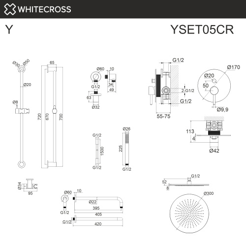 Душевая система Whitecross Y chrome YSET05CR встраиваемая - фото 3