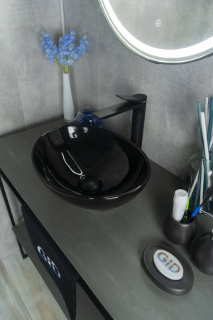 Раковина керамическая Gid Esfera 52231 41х34 накладная цвет черный глянцевый без отверстий под смеситель