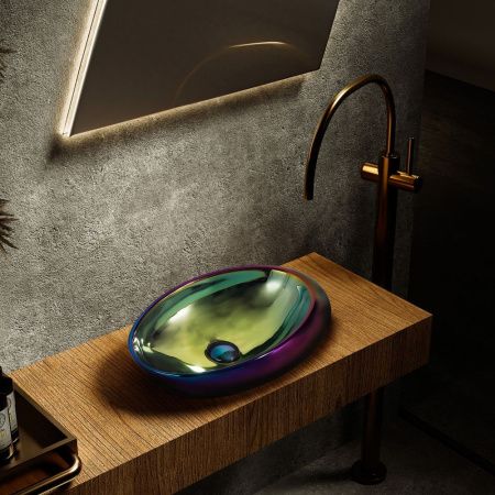 Раковина из сантехнического фаянса Abber BEQUEM AC2107Regen 50х30 накладная цвет хамелеон без отверстий под смеситель