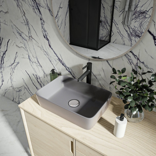 Раковина из сантехнического фарфора Teymi Helmi T50292 48х37 накладная цвет серый без отверстий под смеситель - фото 5