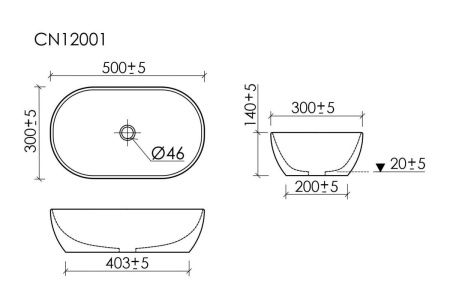 Раковина из сантехнического фарфора Ceramica Nova TWIST CN12001 50х30 накладная цвет белый