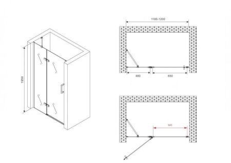 Душевая дверь Abber Zart AG08120 120х195 стекло прозрачное профиль хром