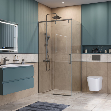 Душевой уголок BelBagno SOFT CLOSE-1 SOFT_CLOSE-1-AH-1-100/90-C-GM 100х90 стекло прозрачное профиль оружейная сталь без поддона