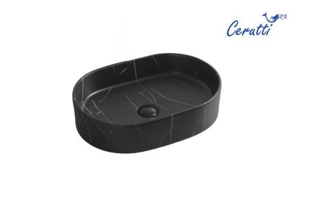 Раковина из сантехнического фарфора Cerutti SPA CR0055B MMB1 50х40 накладная цвет черный без отверстий под смеситель