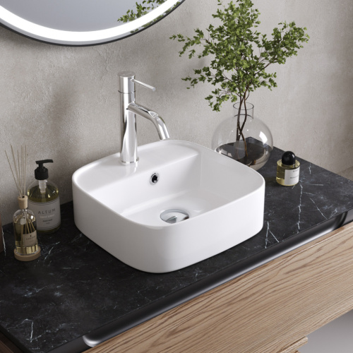 Раковина керамическая Cezares CZR-6615 40х39 накладная цвет белый 1 отверстие под смеситель - фото 5