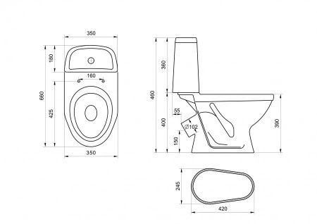 Унитаз-компакт напольный с бачком Santeri Прайм 1P2054S0000BF белый с сиденьем каскадный смыв