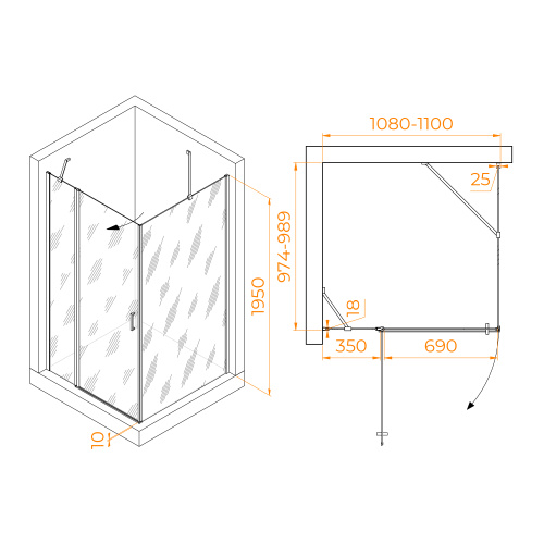 Душевой уголок RGW Leipzig 06124410-11 110х100 стекло прозрачное профиль хром глянцевый без поддона - фото 2